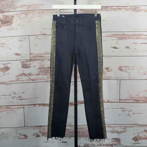 Mother The Rascal Ankle Fray Guilty Flash Black Beaded Jeans Size 27 - Picture 1 of 11